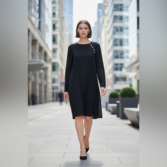 LOFT Dresses & Skirts - LOFT Classic Black Swing Dress with Metallic Button Details